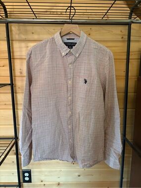 U.S. Polo Assn. Men’s Button-Down Shirt - Cream, Red & Blue Micro Check